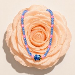Crystal Glass Rose Necklace Faceted AB & Crackle Glass Beads Tagged By Maker