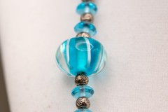 Vintage Lampwork Glass Bead Necklace 24″ Mid Century Blue Green S-Hook