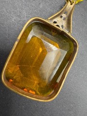 1930’s Art Deco Czech Glass Amber & Yellow Brass Filigree