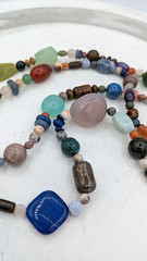 Vintage Beggars Bead Necklace Polished Stone Multicolor 20″