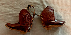 Vintage miniature leather cowboy boots 2 pair + dog Brooch Pins