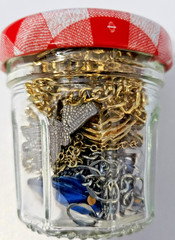 Small jewelry jar Vintage to now, all wearable no junk 8 items in jar #2
