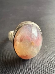 Vintage Handcrafted Silver Ring Unique Cabochon Quartz Gemstone Ring Size 8.5 US
