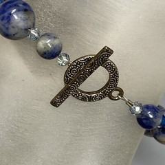 Gemstone Bracelet Blue Gray Marble Stone Peace Tag Toggle Healing Chakra Boho