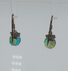 VTG 925 Faceted Glass 1in Drop Earrings Sterling Silver 2gtw Blue Green Swirl