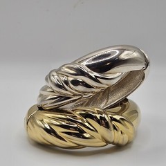 Vintage Clamp Cuff Bracelets Set Of 2 Gold And Silver Tone Costume Jewelry