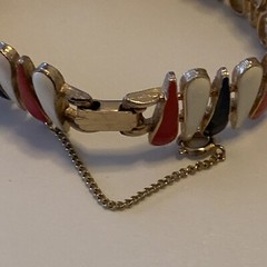 Vintage Signed Italian VIRO 1960s Gold Tone Red White Blue Enamel Bracelet 7.75