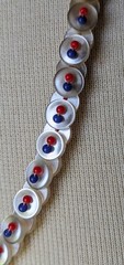 Vintage Handmade MOP Pearlized WHITE Button Double Sided RED BLUE Bead NECKLACE