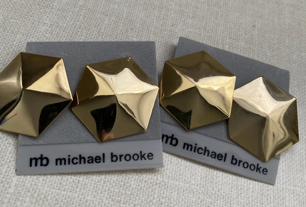 Vintage Mb Michael Brooke Pierced Earrings Set Of 2 Gold Tone 1980’s New