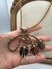 Vintage Artisan Modernist Pendant Necklace Mid Century Brass Wirework Cabochon S