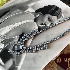 Vtg Sky Blue Rhinestone Necklace – Silver Tone – 14” – Foldover Clasp – c1950s