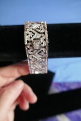 Sterling Silver 21mm Wide Bracelet Pave’ Hearts w Clear CZs 7″ Long in Black Box