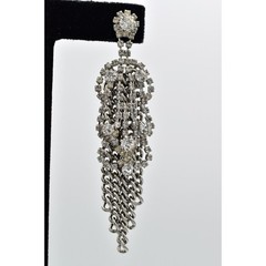 Vintage Crystal Fringe Earrings Silver Chain Drip Chunky Dangle Chandelier 9C