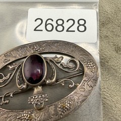 Vintage Sash Pin Brooch Grapes Flower Basket Purple Rhinestone