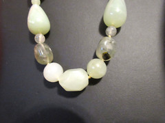Natural Prehnite Gemstone beads w/Lt Grn Jadite strung & Knotted Necklace 19″ L