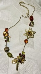 Vintage Boho Charm Necklace Asymmetrical Floral Glass Bead 16-20”