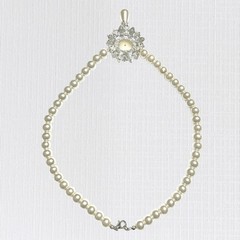 VTG Rhinestone Flower Pendant Necklace Imitation Pearl Beads Collar Bridal 16.5″