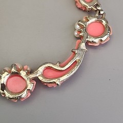 Vintage Rose Necklace Peach Celluloid Flowers Linked Faux Pearl 17″