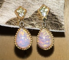 Vintage rare Crown Trifari Pave Rhinestones & Faux Opal Dangle Clip Earrings