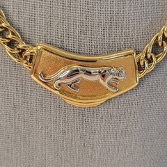 VTG Jackie Collins Two Tone Panther Link Necklace + Pave Rhinestone Ring 80s