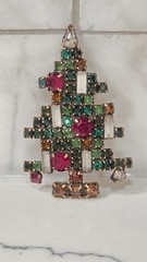 Vintage WEISS 5 Candles Christmas Tree Rhinestoned Brooch Pin Ideal BOOK PIECE