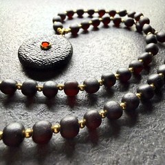Fancy black cherry amber necklace with pendant 24.6g