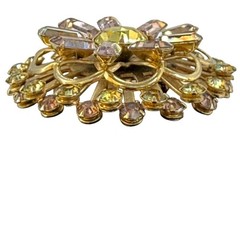 VTG Mid Century Starburst Snowflake Rhinestone Brooch Pin lavender Yellow jewelr
