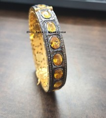 Natural Rosecut Diamond Citrine Gemstone 925 Sterling Silver Bangle Jewelry
