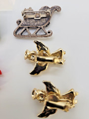 Vtg LOT 6 Pieces Christmas Holiday Jewelry From 1940s-1960s Earrings Pin Brooch