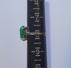 Silver Plated Ring With Prong Set Faux Green Malachite Cabochon Size 8 Vintage