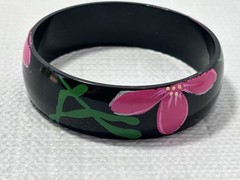 Vintage Bangle Floral Bracelet W/ Colorful Painted Tropical Flowers Granny core