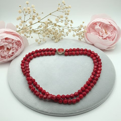 Vintage Double Strand Red Faceted Bead Necklace Box Clasp 18 In Classic