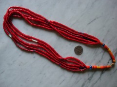 Vintage Antique Venetian Red White Heart Trade Bead Necklace