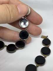Antique Victorian Art Deco Sterling Silver Black Onyx Necklace Bracelet DAMAGED