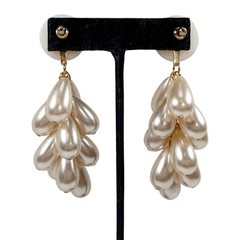 Faux Pearl Teardrop Bead Tassel Chandelier Dangle Earrings Pierced 3 1/2″