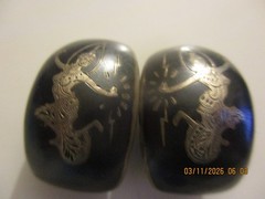 Vintage Siam Sterling Silver Niello “Goddess Mekhala”Clip Earrings MCM