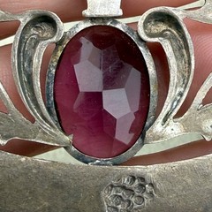 Vintage Sash Pin Brooch Grapes Flower Basket Purple Rhinestone