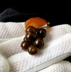 Vintage Natural Baltic Amber Grapes Brooch USSR Gold Plated Pin