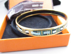 Vintage Hermes Paris Gold Enamel Bangle Bracelet with Box – Size 66 (KB-14)