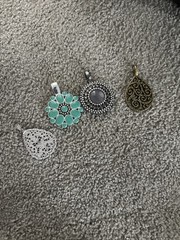 Lot of 4 Vintage Silver Tone Gemstone Pendants Turquoise Black Onyx Clear
