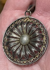 Antique Silver-Tone Sunflower Filigree Pendant