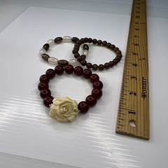 Lot Brown Red Beaded Acrylic Resin Celluloid Lotus Flower Retro Bracelets