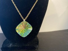 Vintage Signed Celebrity NY Gold tone & Lucite Necklace Hangs down 13″