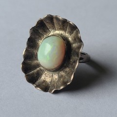 Vintage Sterling Silver & Natural Fire Opal Gemstone Modernist Ring Size 5.5