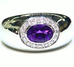 Video 14K Solid White Gold Natural Amethyst Diamond Halo Engagement Ring Retro