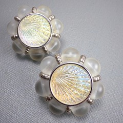 Vintage Acrylic Shell Clip On Earrings Iridescent Beach