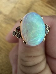 Vintage Large Natural Crystal Australian Opal & Ruby Ring 14K Size 8.75