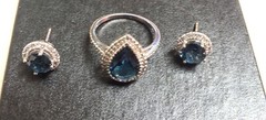 Gorgeous Vintage Sterling Silver London Blue Topaz Set: Ring and Earrings