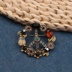 Vintage Style Luxury Alloy Brooch Pin Rhinestone Peace Sign Artificial Stone-USA