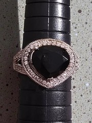 925 Sterling Silver Black Onyx Ring Halo Vintage Style Size 8 CZ Accents
